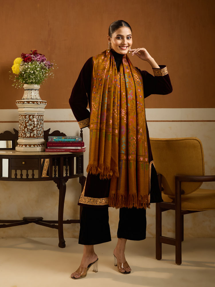 ImageUpavan Handloom Kani Pashmina Shawl – Autumn Gold