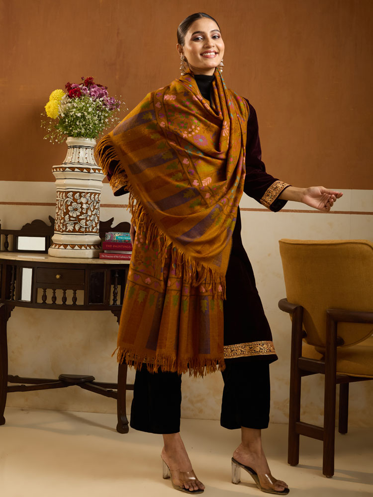 ImageUpavan Handloom Kani Pashmina Shawl – Autumn Gold