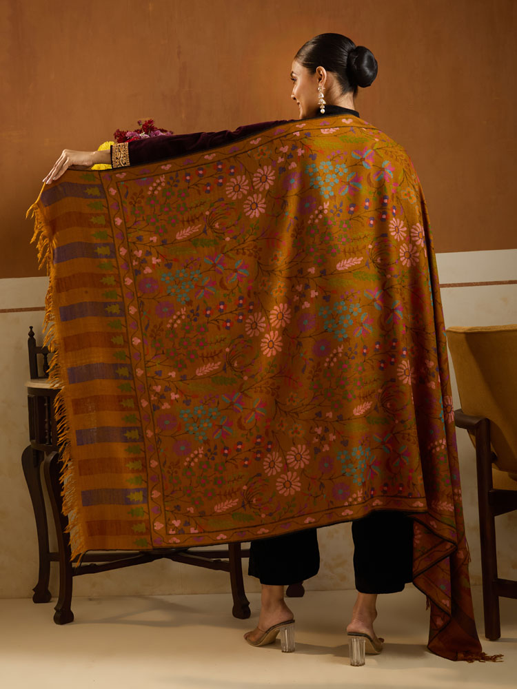 ImageUpavan Handloom Kani Pashmina Shawl – Autumn Gold