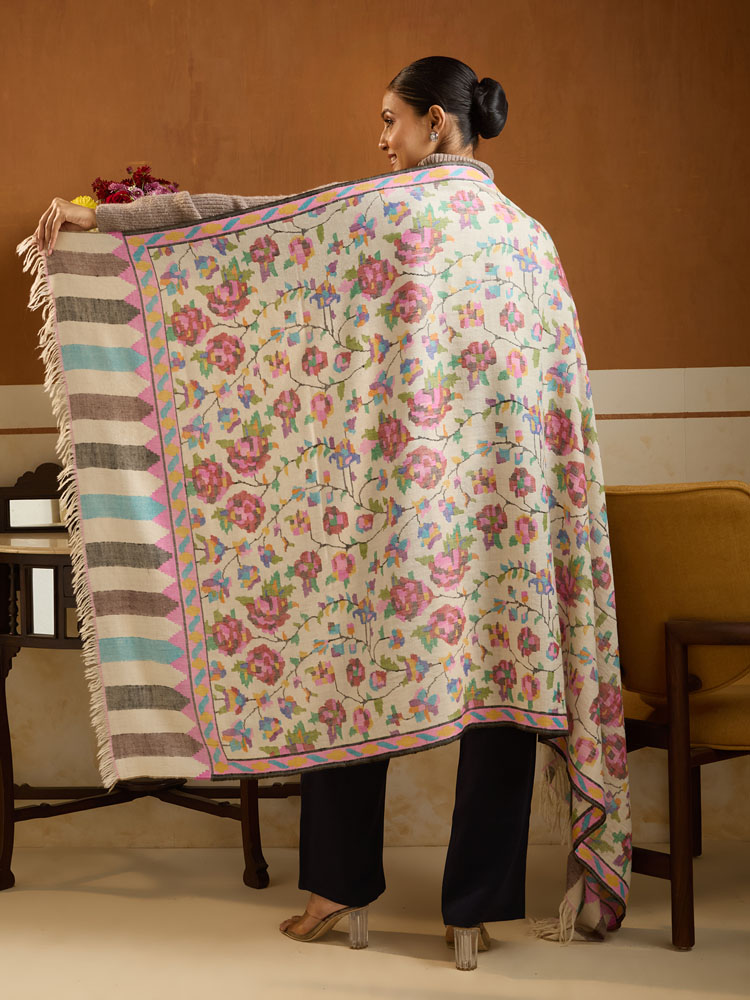 ImageGulzar Handloom Kani Pashmina Shawl – Snow,Multi
