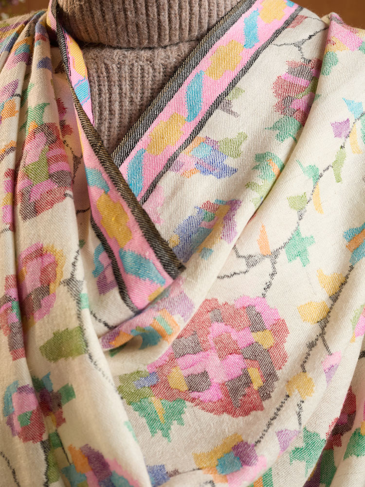ImageGulzar Handloom Kani Pashmina Shawl – Snow,Multi