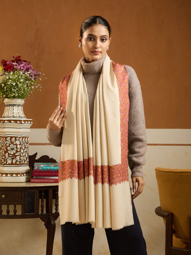 ImageKalpana Sozni Pashmina Shawl – Rust, Cream
