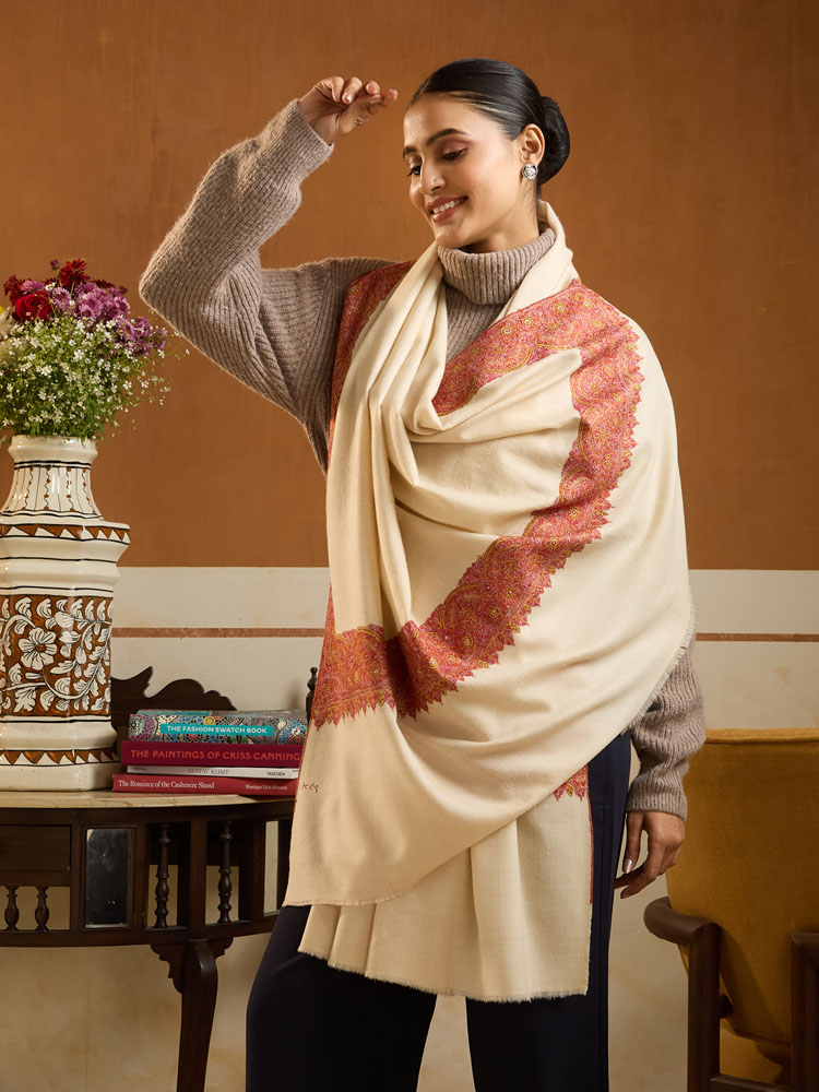 ImageKalpana Sozni Pashmina Shawl – Rust, Cream