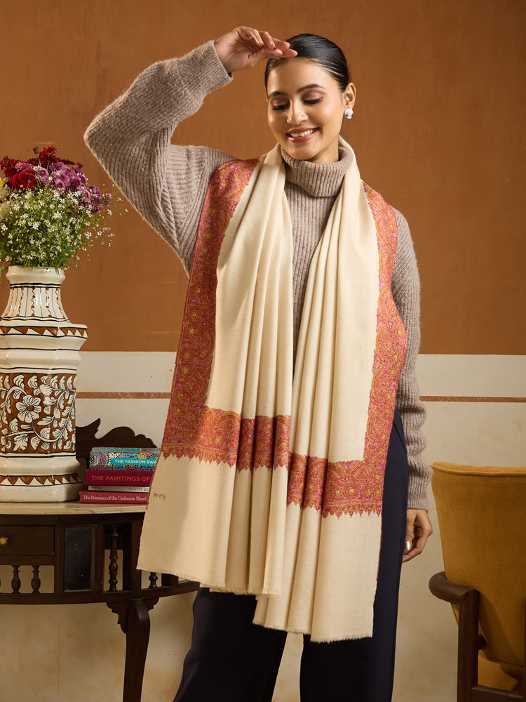 ImageKalpana Sozni Pashmina Shawl – Rust, Cream