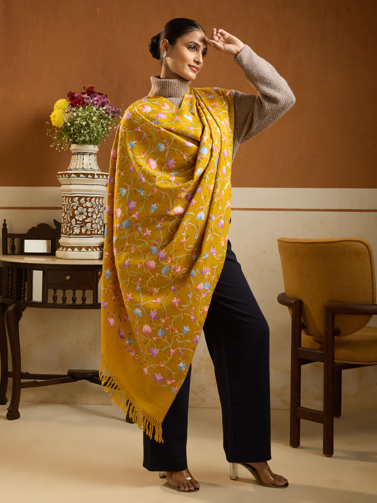 ImageAri Jaaldaar Hand Embroidery Shawl – Honey Gold
