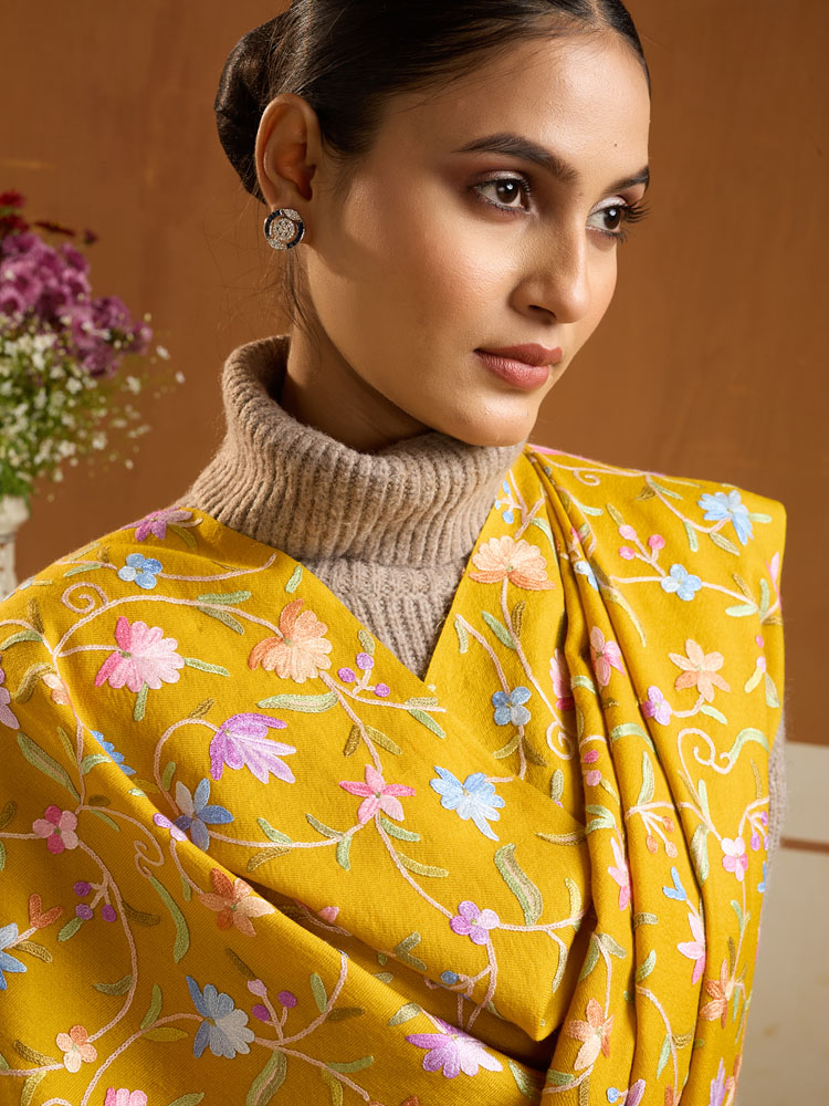 ImageAri Jaaldaar Hand Embroidery Shawl – Honey Gold