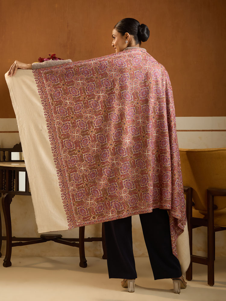 ImageAinakaari Jama Pashmina Sozni Shawl – Offwhite, Multi
