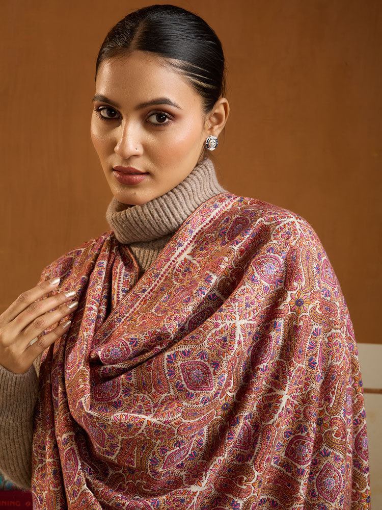 ImageAinakaari Jama Pashmina Sozni Shawl – Offwhite, Multi