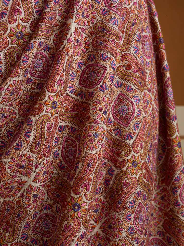 ImageAinakaari Jama Pashmina Sozni Shawl – Offwhite, Multi