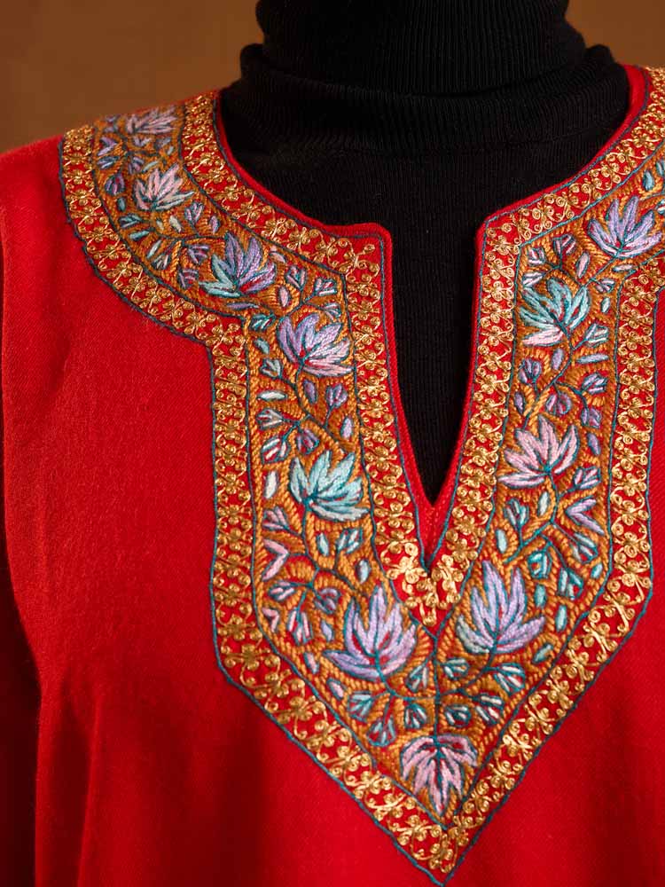 ImageChinar Naal Ari Emb Wool Phiran – Vermillion Red