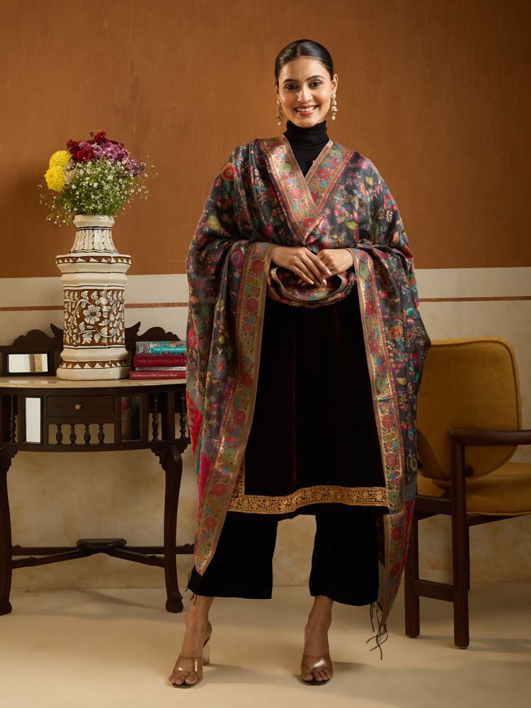 ImagePhool Jaal Fine Silk Dupatta – Smoke, Multi