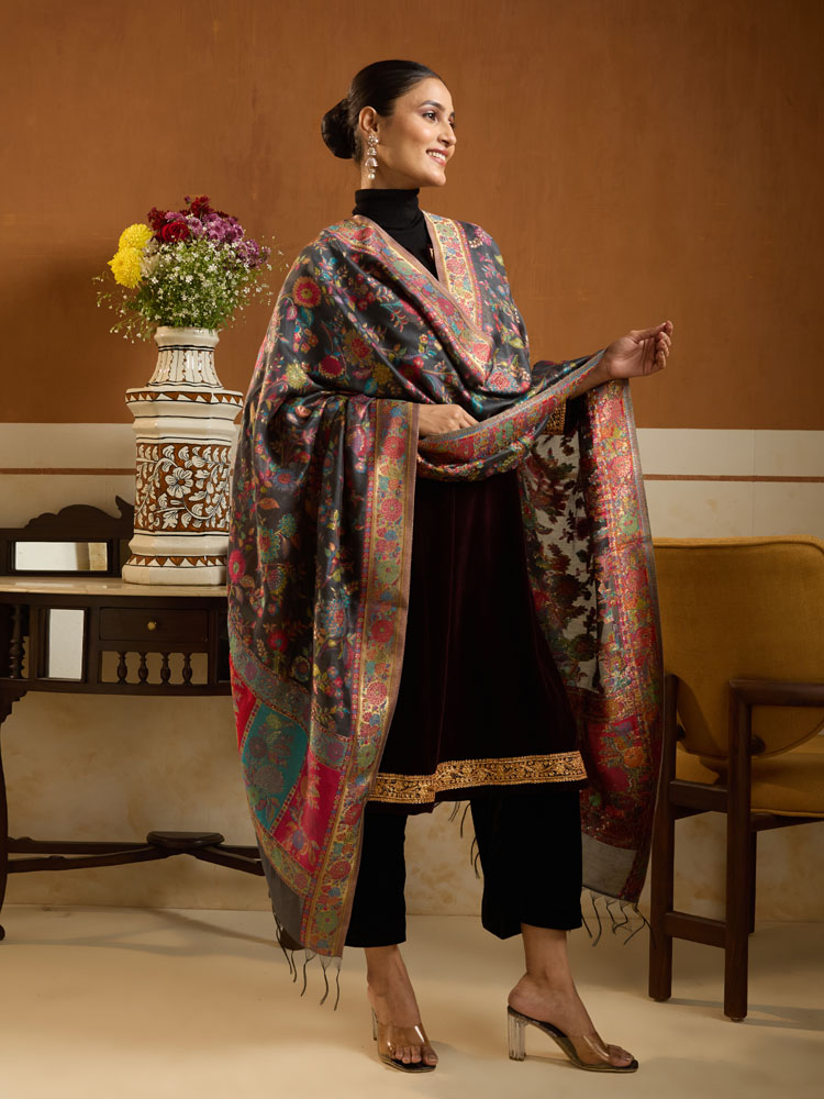 ImagePhool Jaal Fine Silk Dupatta – Smoke, Multi