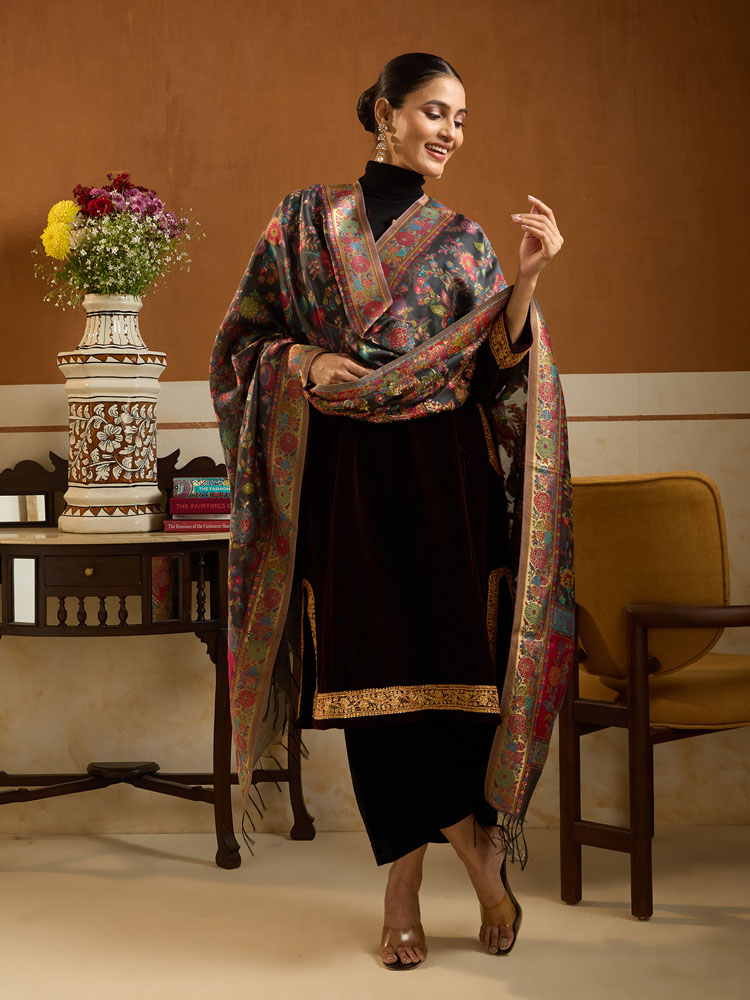 ImagePhool Jaal Fine Silk Dupatta – Smoke, Multi