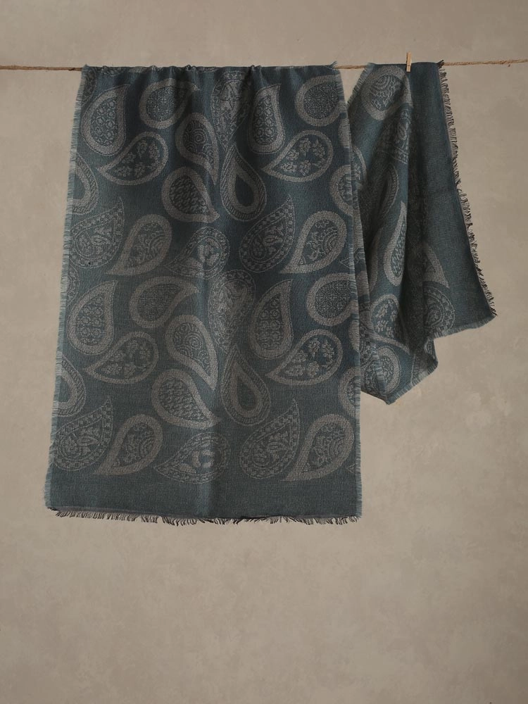 ImageBoho Paisley Wooly Blend Stole – Pewter Blue