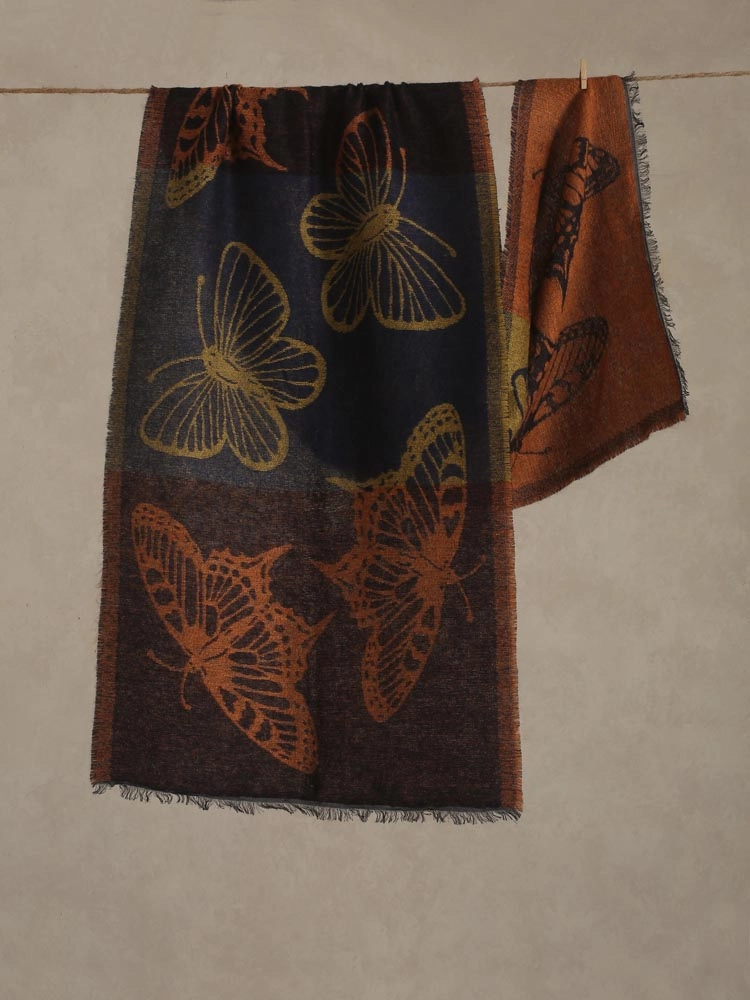 ImageButterfly Weaves Wooly Blend Stole – Rust, Grey