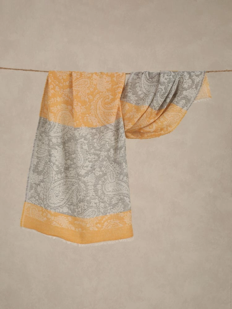 ImagePaisley Weave Lambswool Stole – Lemon, Grey