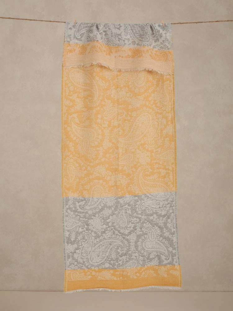ImagePaisley Weave Lambswool Stole – Lemon, Grey