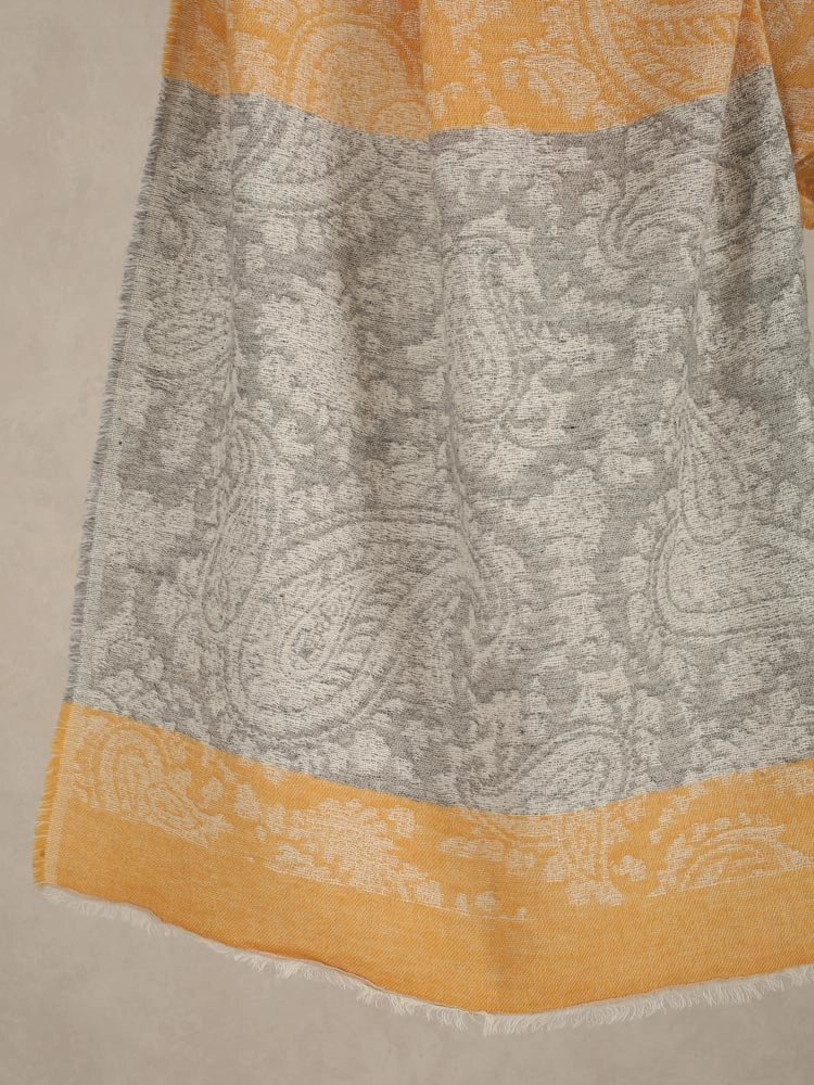 ImagePaisley Weave Lambswool Stole – Lemon, Grey