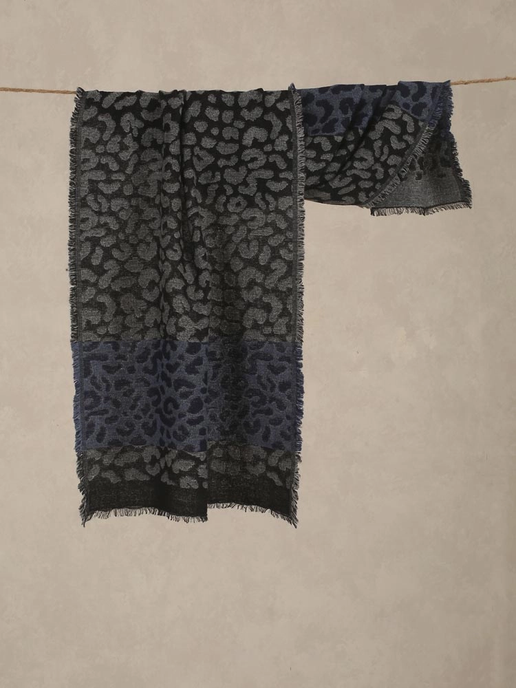 Tiger Weave Lambswool Stole - Black, Navy