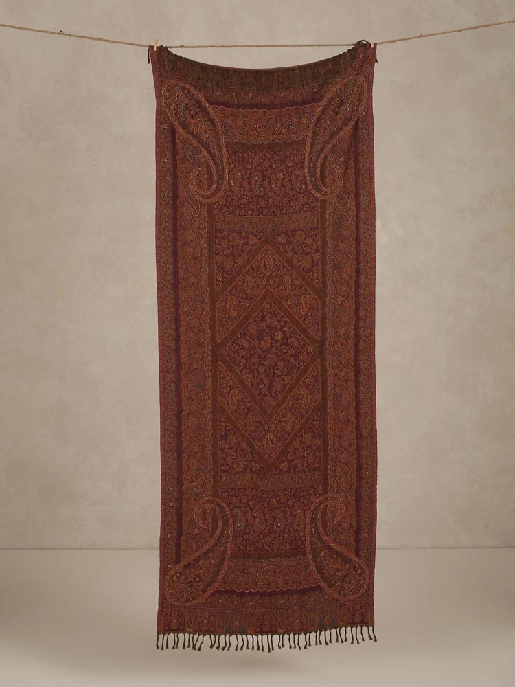 ImageZara Paisley Hand Embroidery Merino Wool Stole – Rust