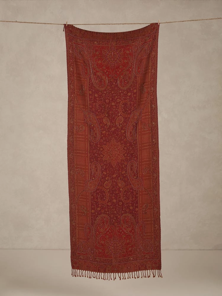ImageTara Paisley Hand Emb Merino Wool Stole – Roorkee Red