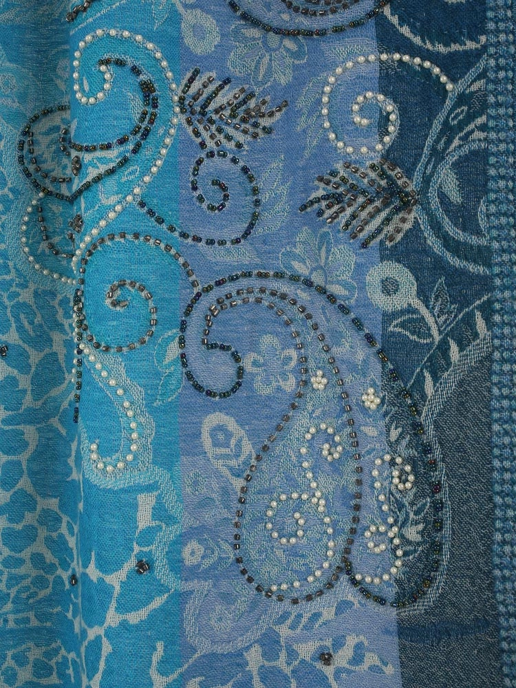 ImageMira Weaves Hand Emb Merino Wool Stole – Mystique Blue