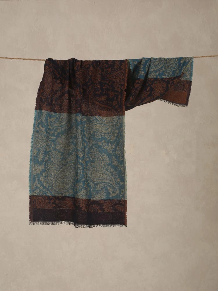 ImagePaisley Weave Lambswool Stole – Cognac, Blue