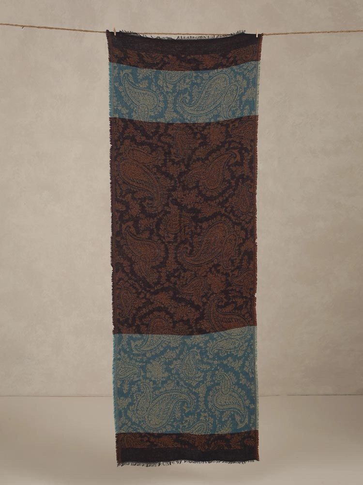 ImagePaisley Weave Lambswool Stole – Cognac, Blue