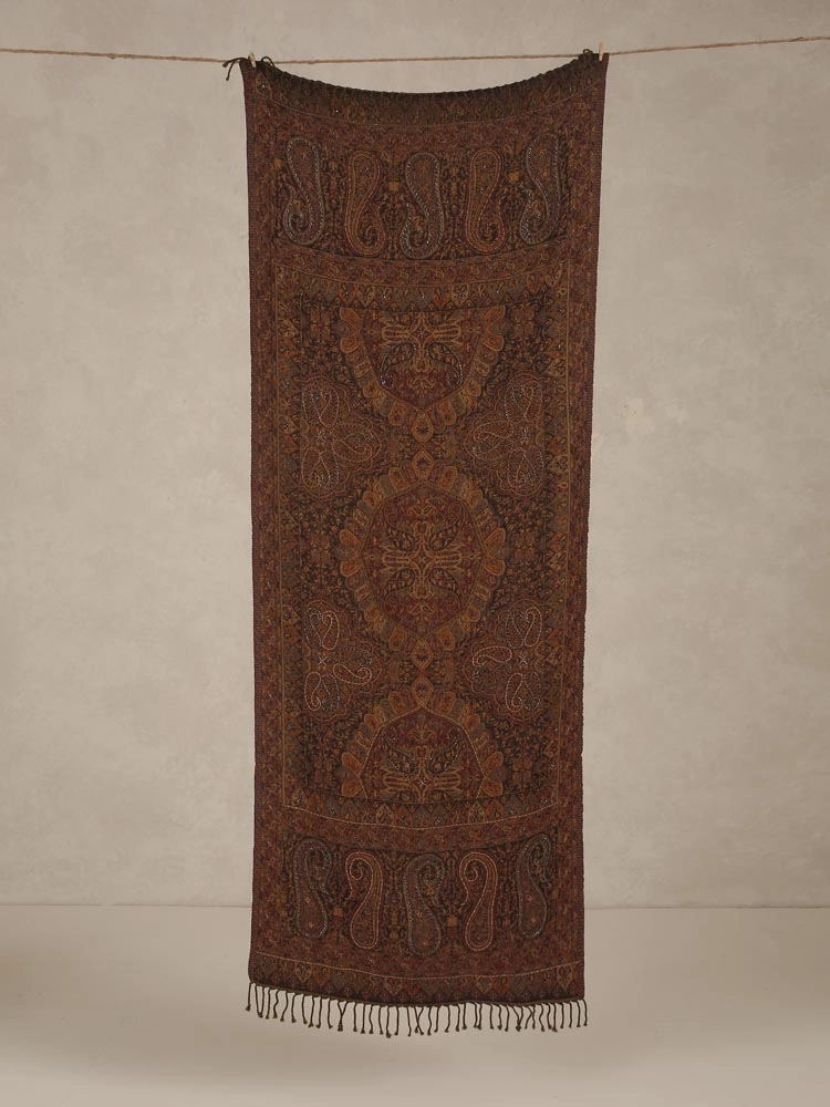 ImageRiza Buteh Merino Wool Hand Emb Stole – Maroon, Black