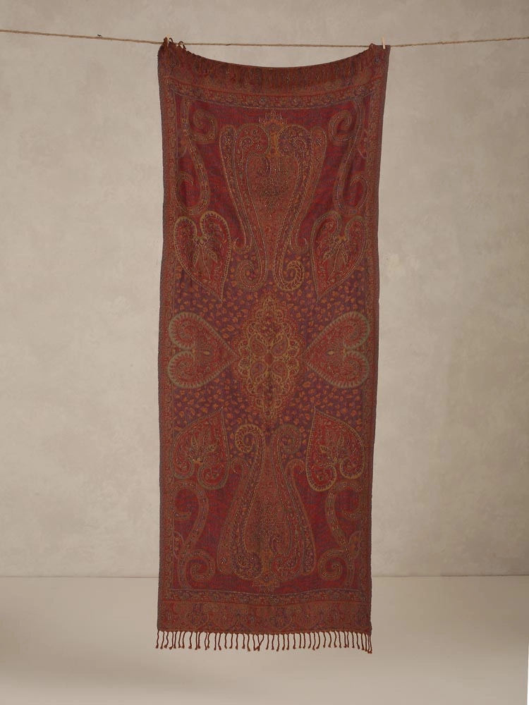 ImageChili Red Lux Paisley Merino Wool Hand Emb Stole