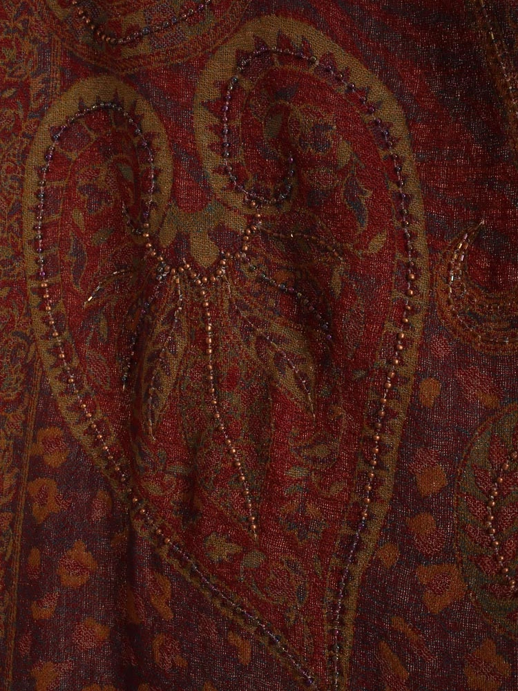 ImageChili Red Lux Paisley Merino Wool Hand Emb Stole
