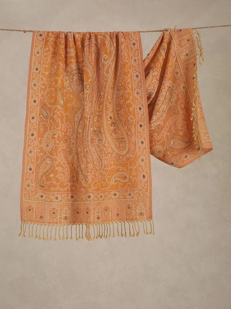 ImageRuma Paisley Merino Wool Hand Emb Wrap – Merigold