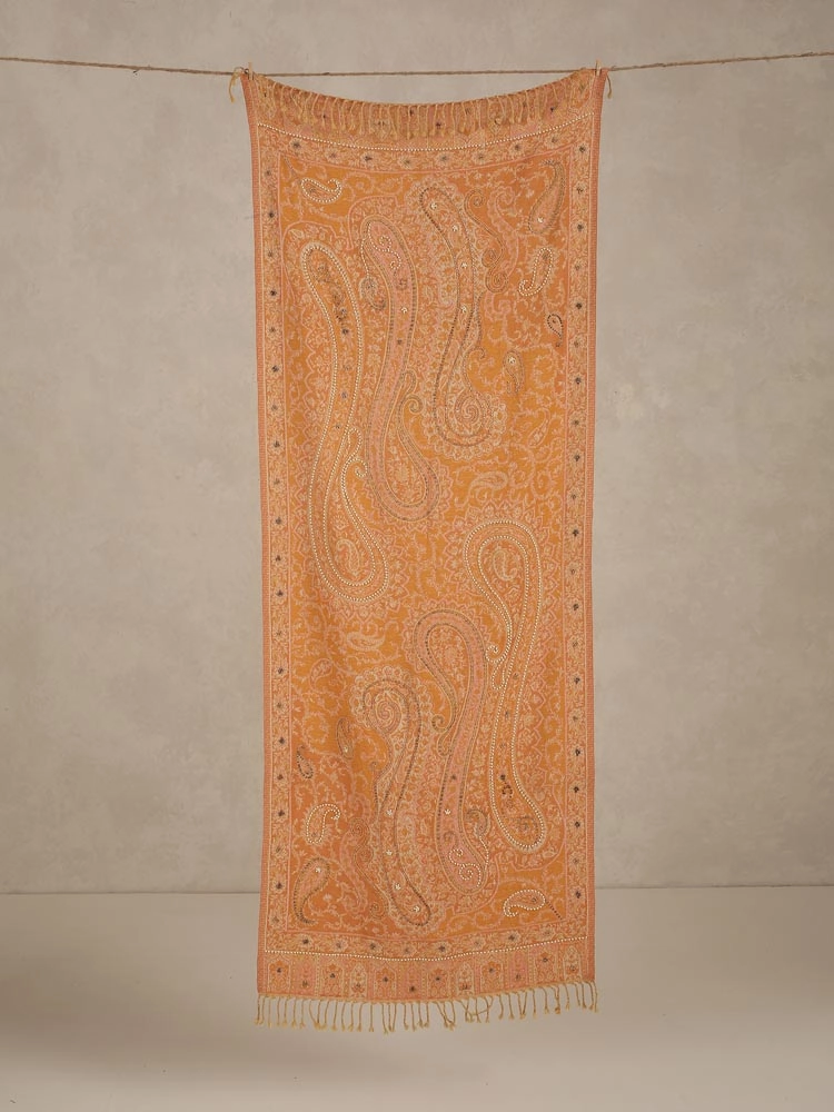 ImageRuma Paisley Merino Wool Hand Emb Wrap – Merigold