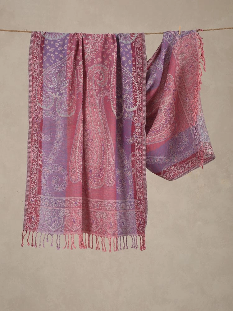 ImageSoft Pink Lux Paisley Merino Wool Hand Emb Stole