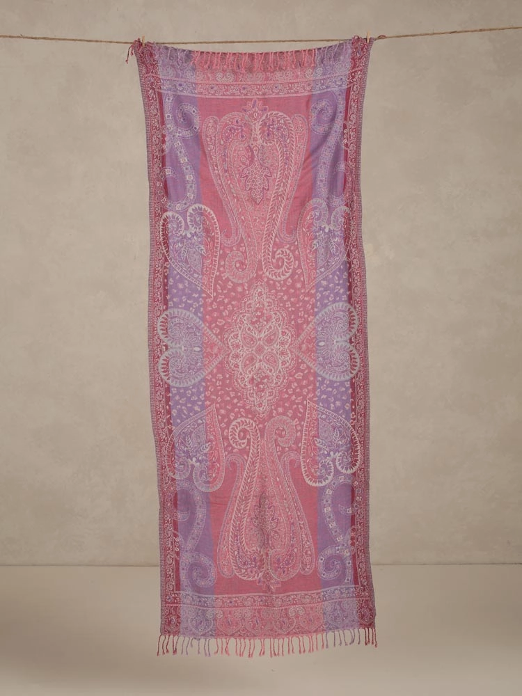 ImageSoft Pink Lux Paisley Merino Wool Hand Emb Stole