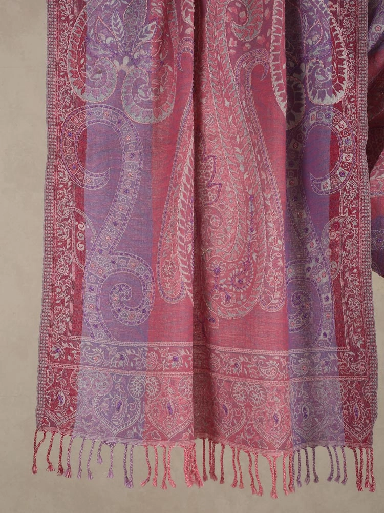 ImageSoft Pink Lux Paisley Merino Wool Hand Emb Stole