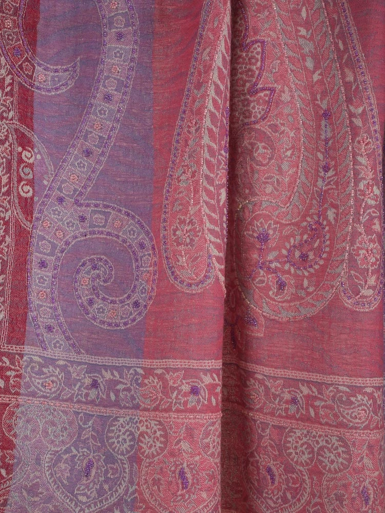 ImageSoft Pink Lux Paisley Merino Wool Hand Emb Stole