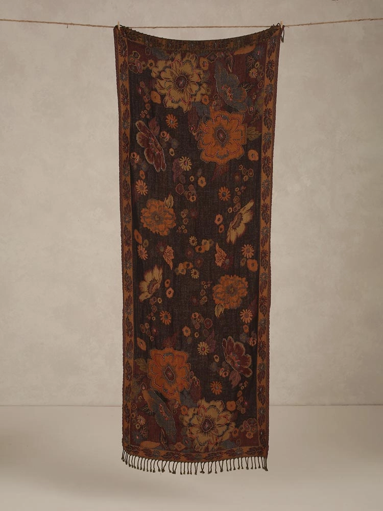 ImageNikunj Jaal Merino Wool Hand Emb Wrap – Vintage Rust