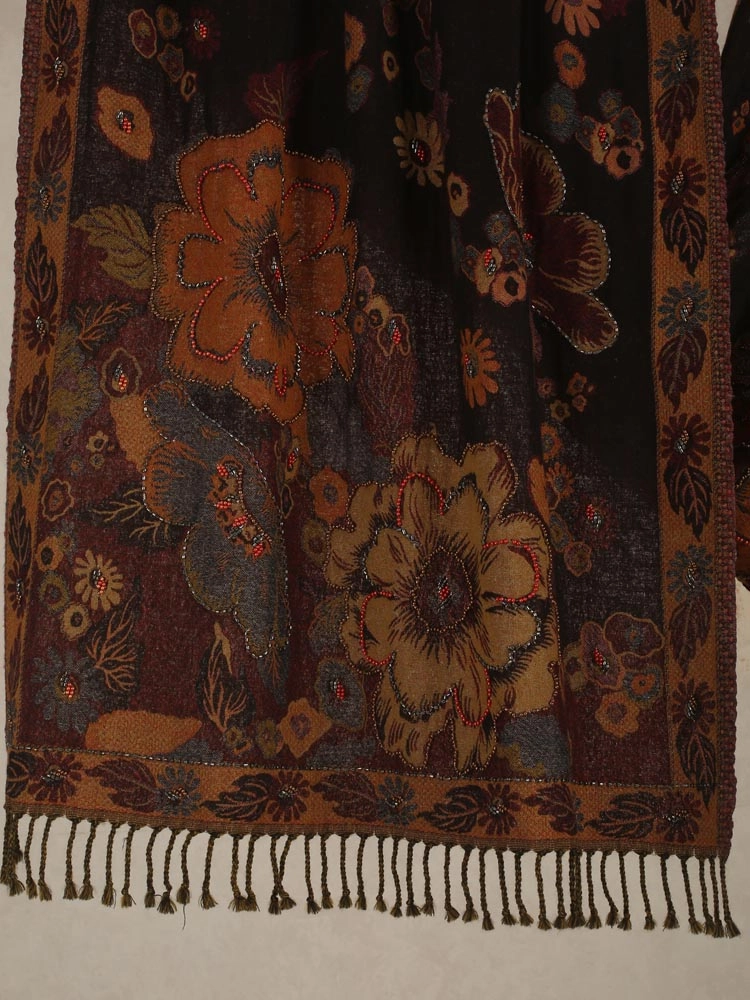 ImageNikunj Jaal Merino Wool Hand Emb Wrap – Vintage Rust