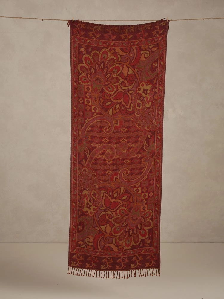 ImageAza Jaal Merino Wool Hand Emb Stole – Riga Red