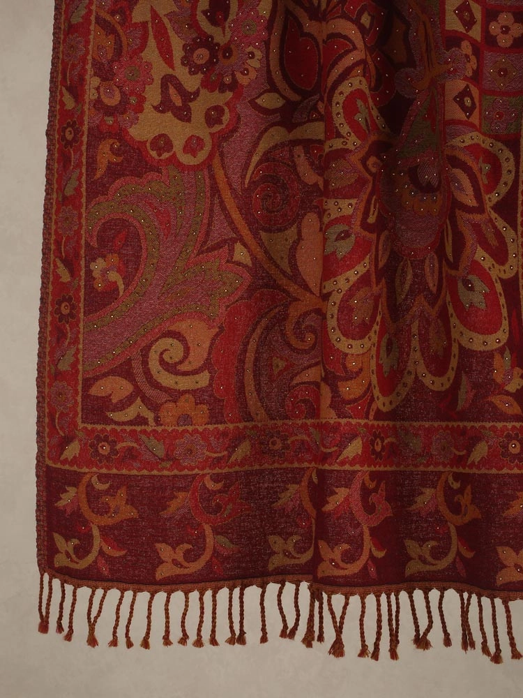 ImageAza Jaal Merino Wool Hand Emb Stole – Riga Red