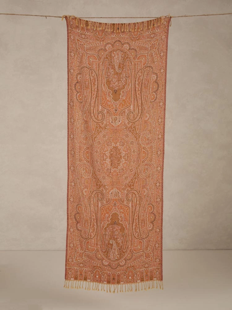 ImageOma Paisley Hand Emb Merino Wool Stole – Cinnamon Yellow