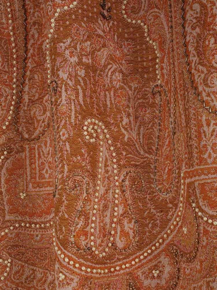 ImageOma Paisley Hand Emb Merino Wool Stole – Cinnamon Yellow