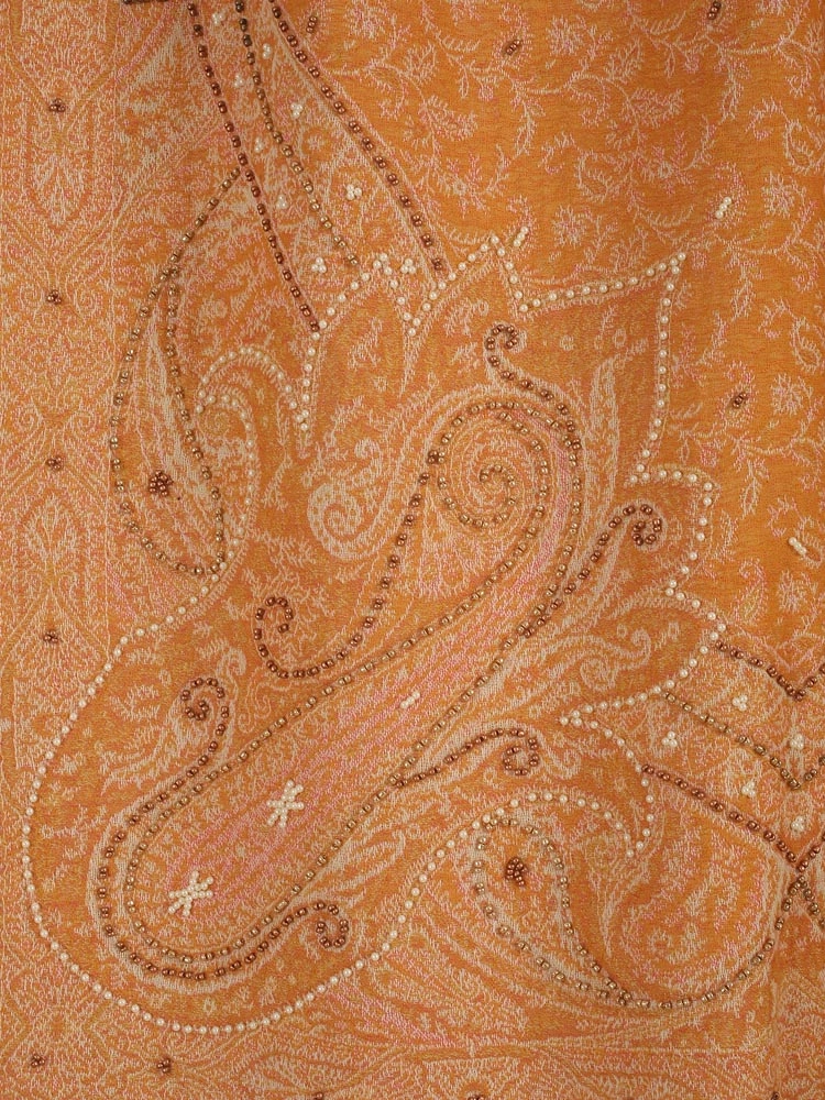 ImageNira Paisley Hand Emb Merino Wool Stole – Honey Mustard