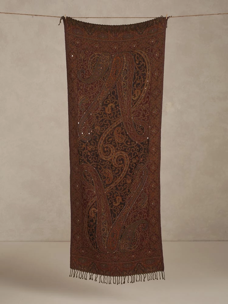 ImageBurgundy Lux Paisley Merino Wool Hand Emb Wrap