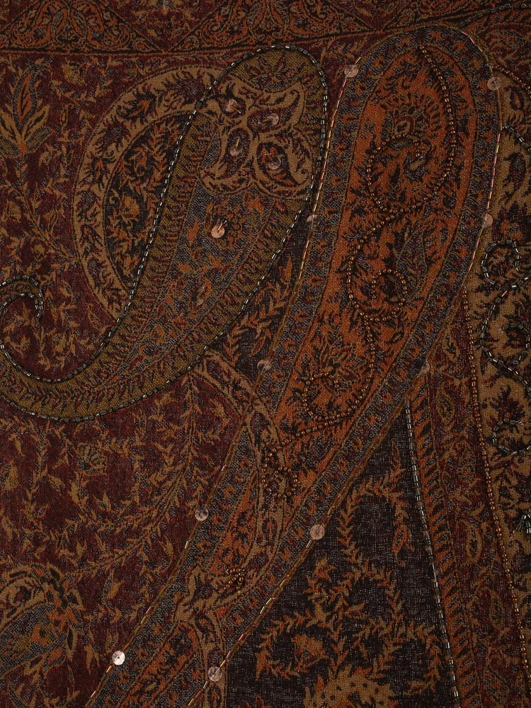 ImageBurgundy Lux Paisley Merino Wool Hand Emb Wrap