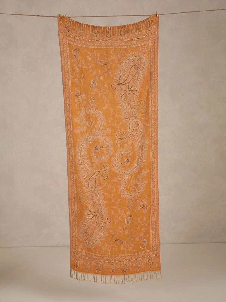 ImagePaisleykaar Merino Wool Hand Emb Wrap – Mango Yellow