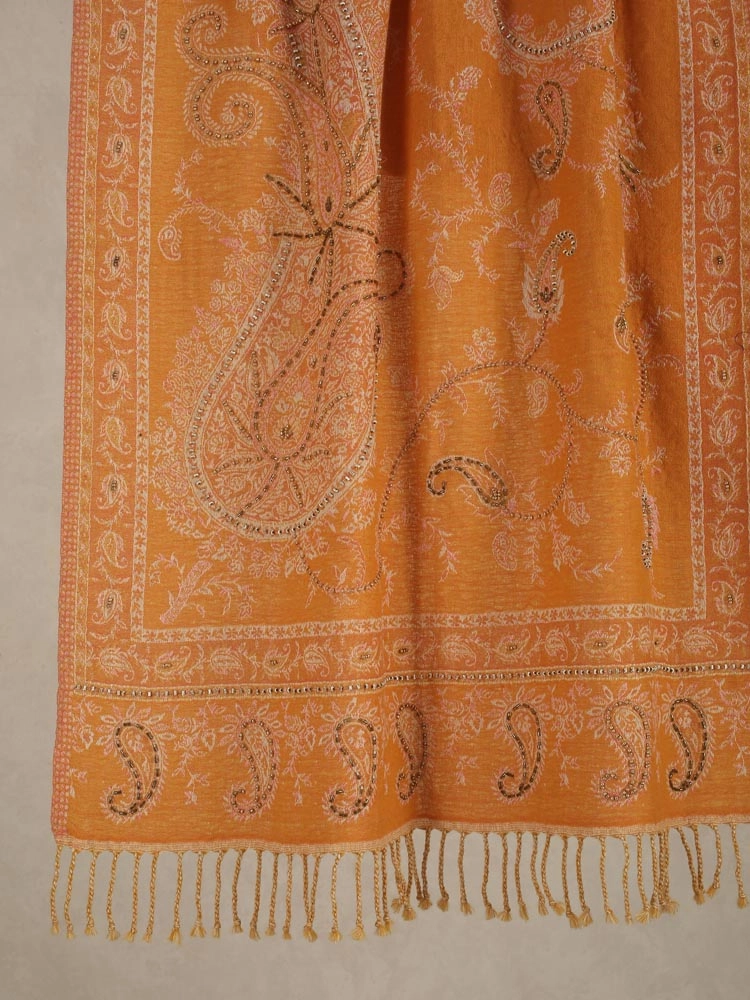 ImagePaisleykaar Merino Wool Hand Emb Wrap – Mango Yellow