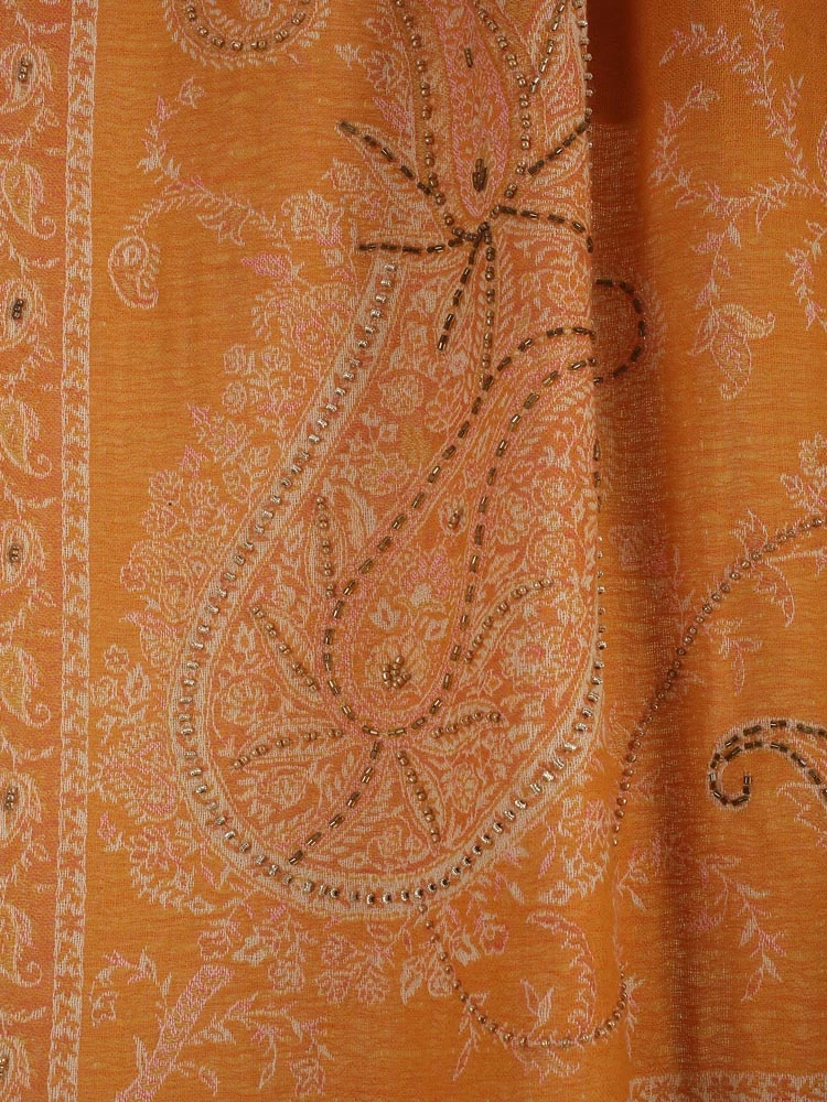ImagePaisleykaar Merino Wool Hand Emb Wrap – Mango Yellow
