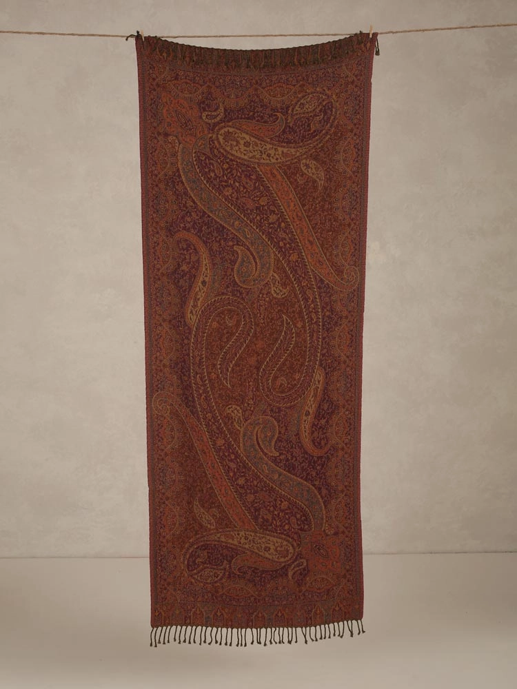 ImageRina Paisley Hand Emb Merino Wool Wrap – Burnt Rust